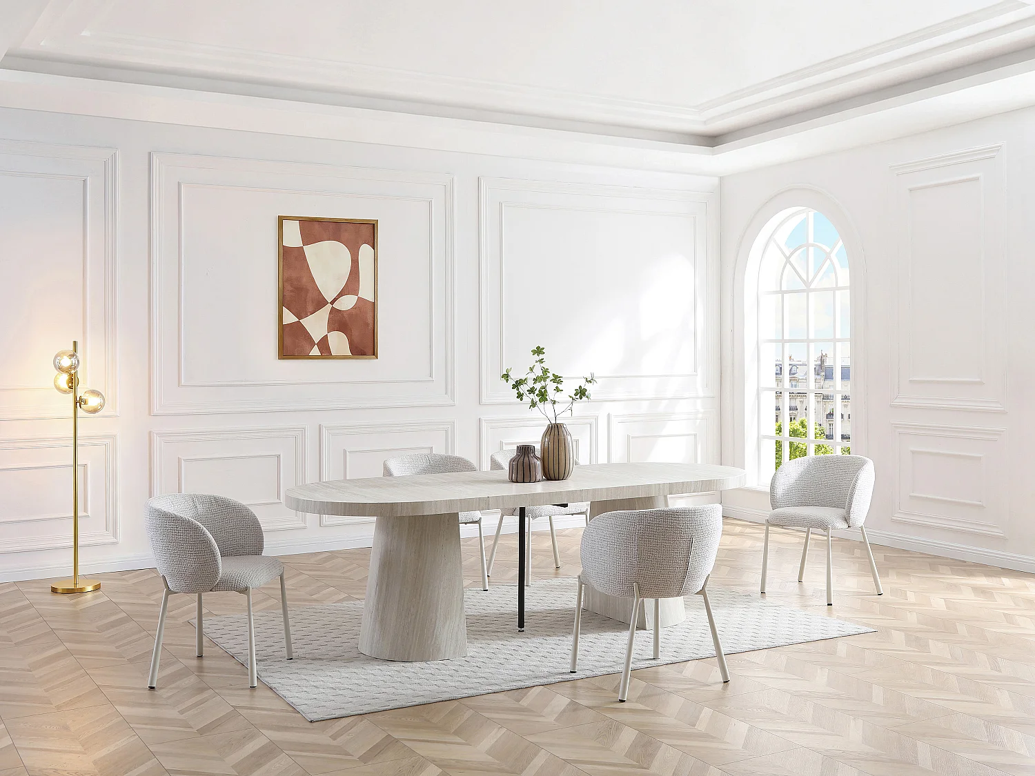 Lot de 6 chaises en tissu tweed et métal - Crème - SIJOLA