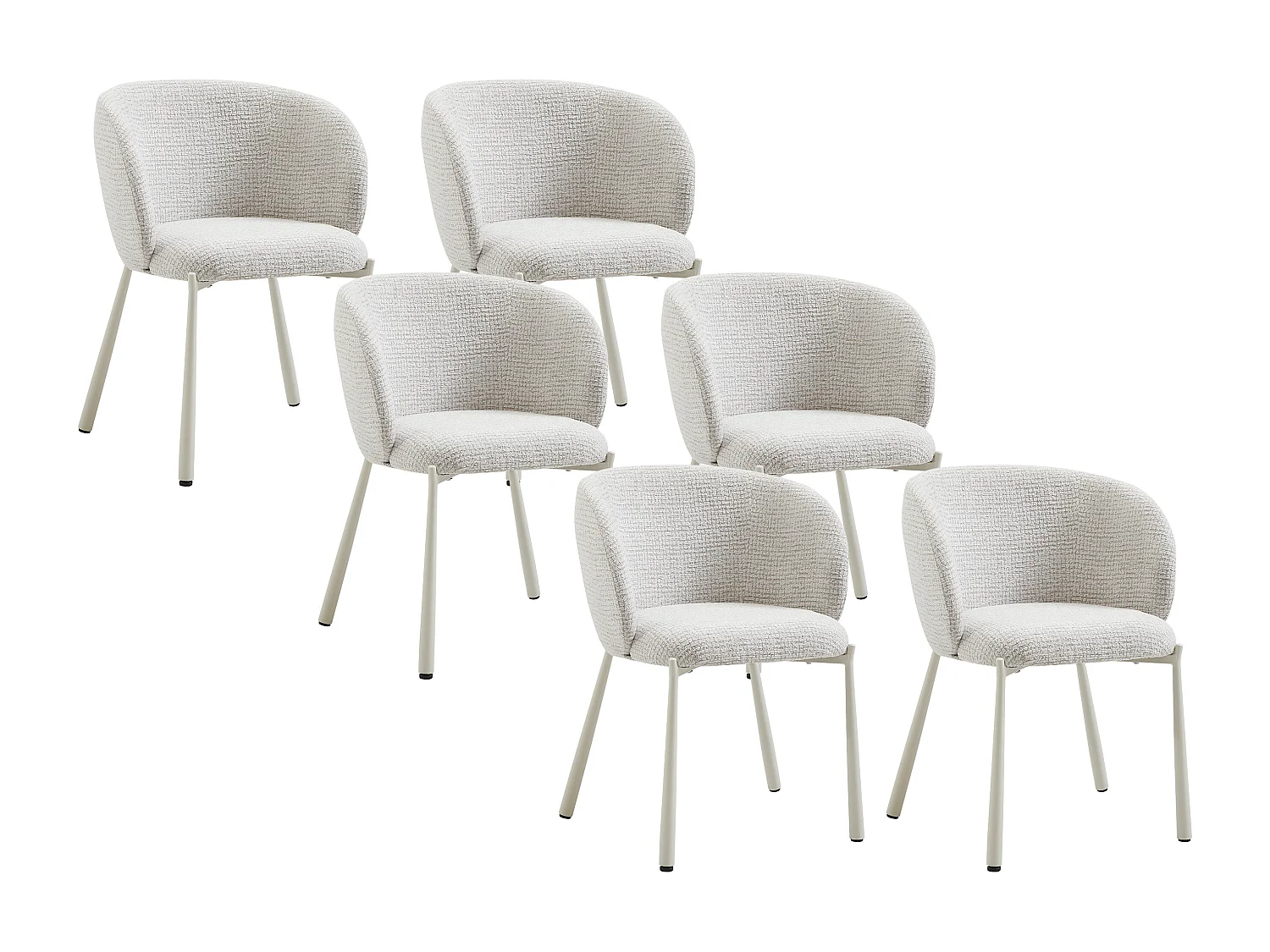 Lot de 6 chaises en tissu tweed et métal - Crème - SIJOLA