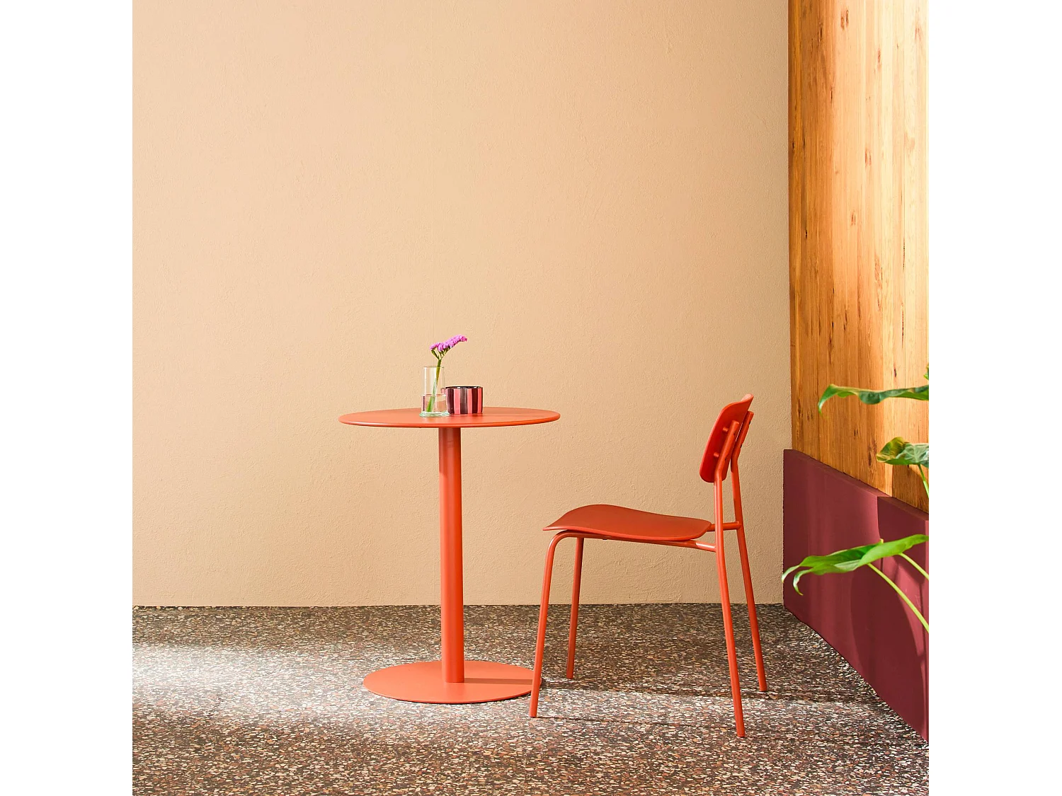 Table de jardin bistrot ronde acier 2 places terracotta - Ø60cm - Orea