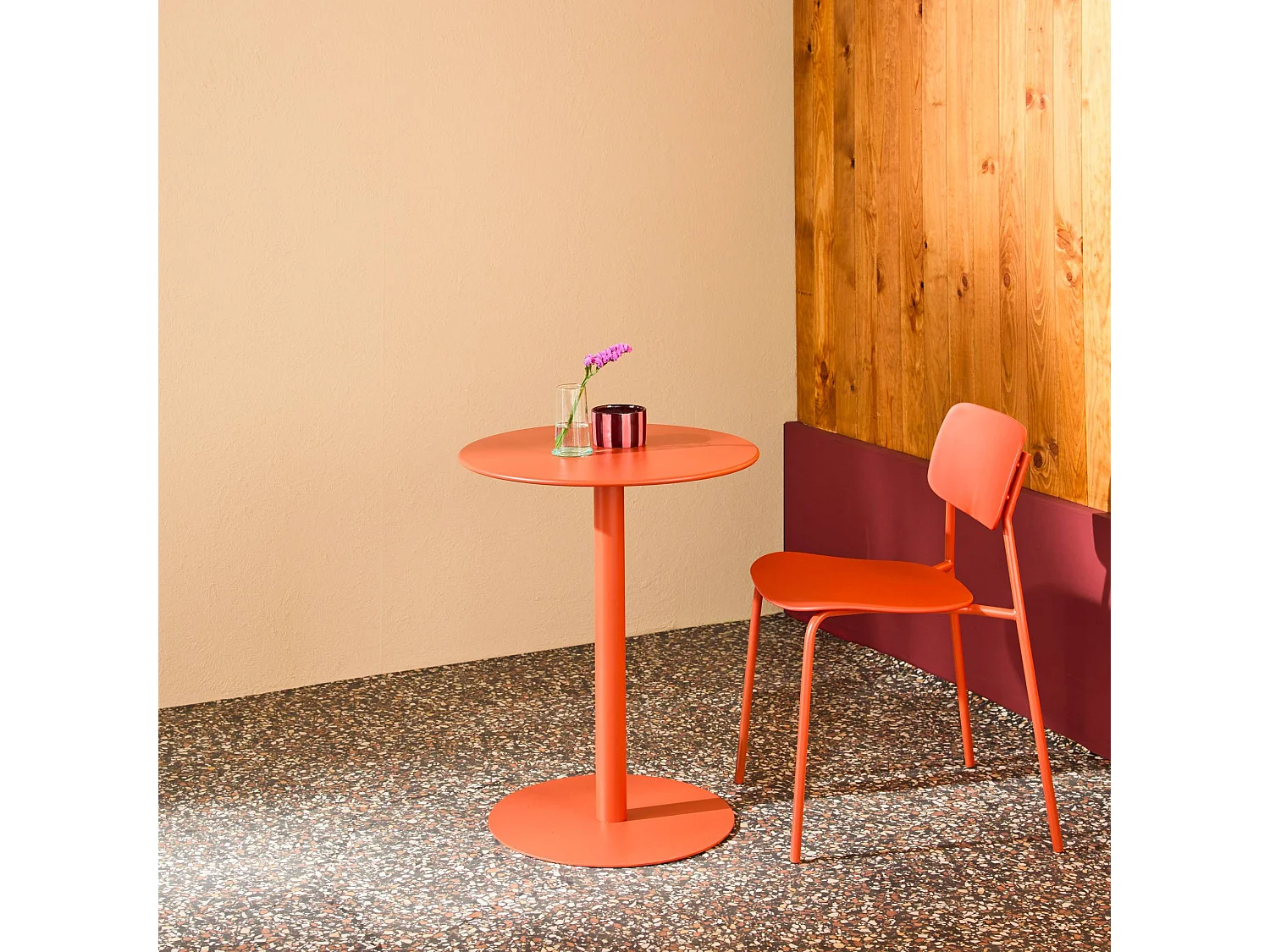 Table de jardin bistrot ronde acier 2 places terracotta - Ø60cm - Orea