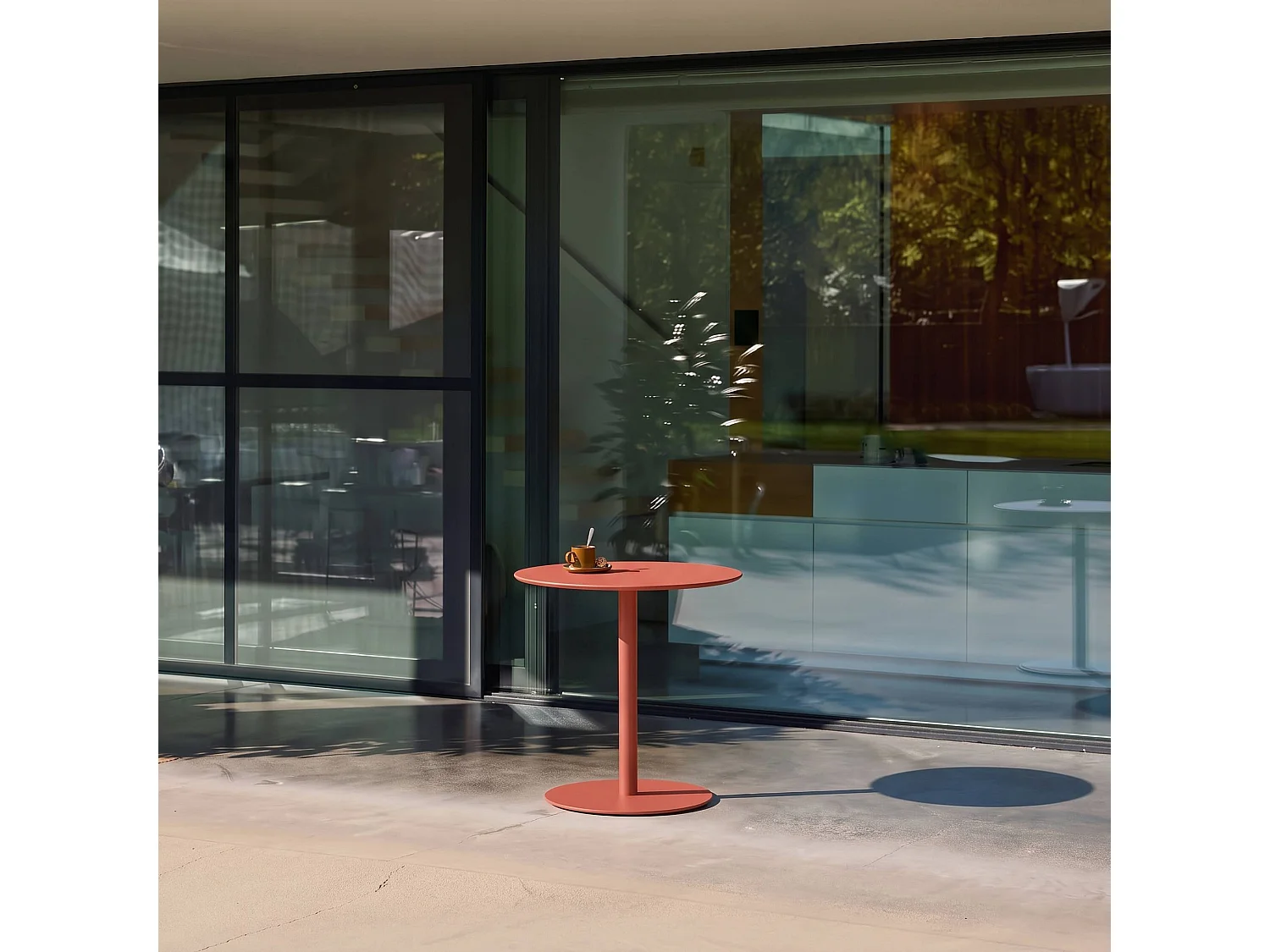 Tavolo da giardino bistrot rotondo in acciaio, 2 posti, Orea, Terracotta, 60x60x73 cm