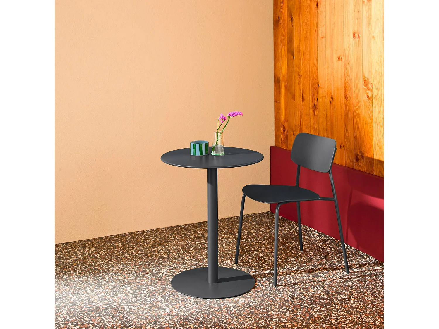 Table de jardin bistrot ronde acier 2 places anthracite - Ø60cm - Orea