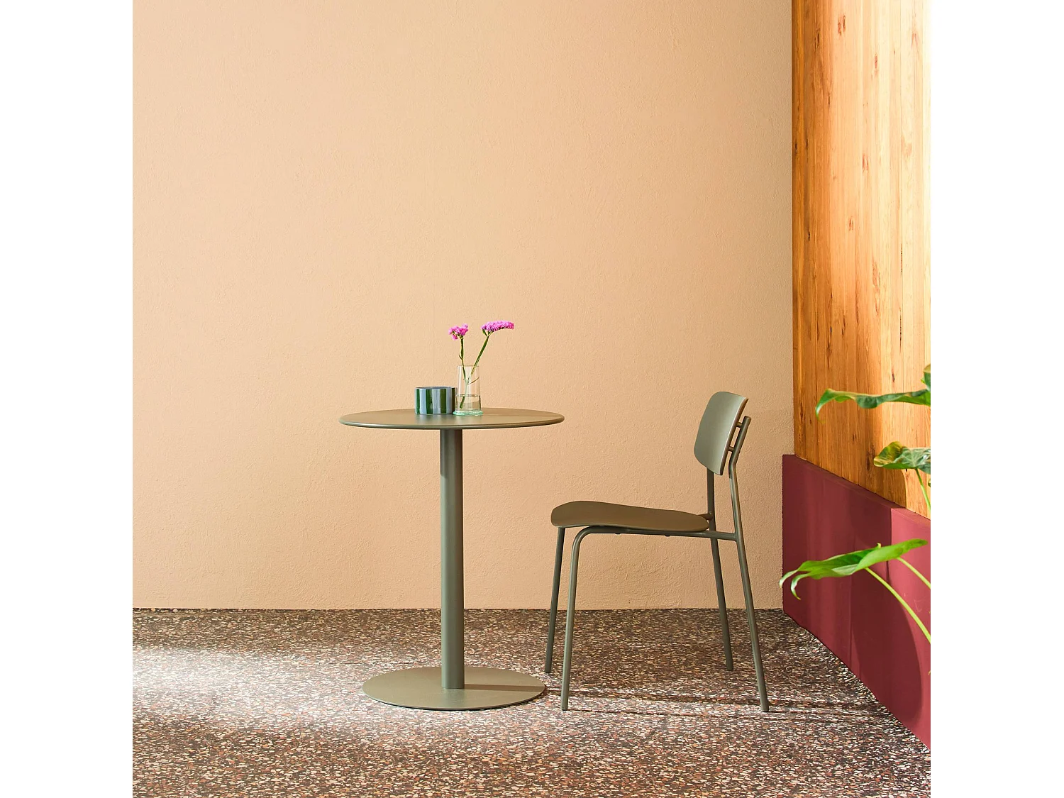 Table de jardin bistrot ronde acier 2 places kaki - Ø60cm - Orea