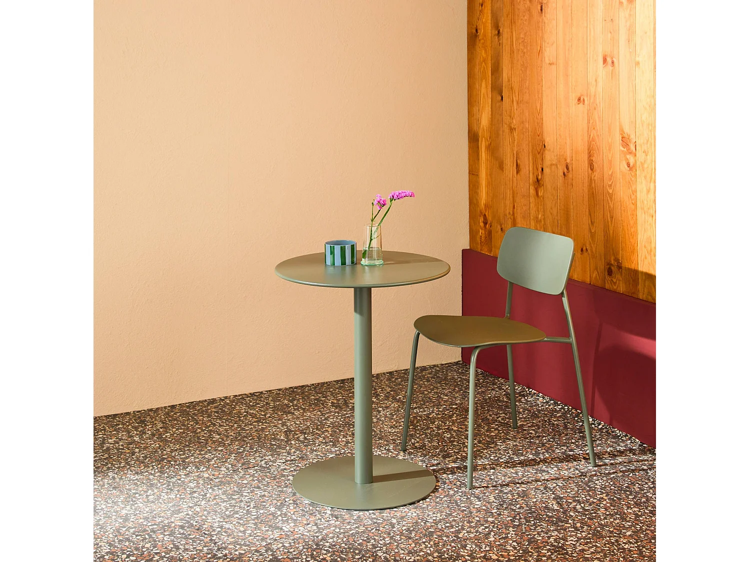Table de jardin bistrot ronde acier 2 places kaki - Ø60cm - Orea