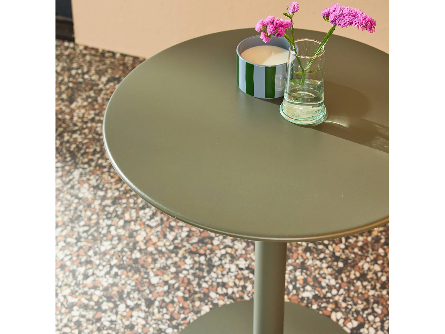 Table de jardin bistrot ronde acier 2 places kaki - Ø60cm - Orea
