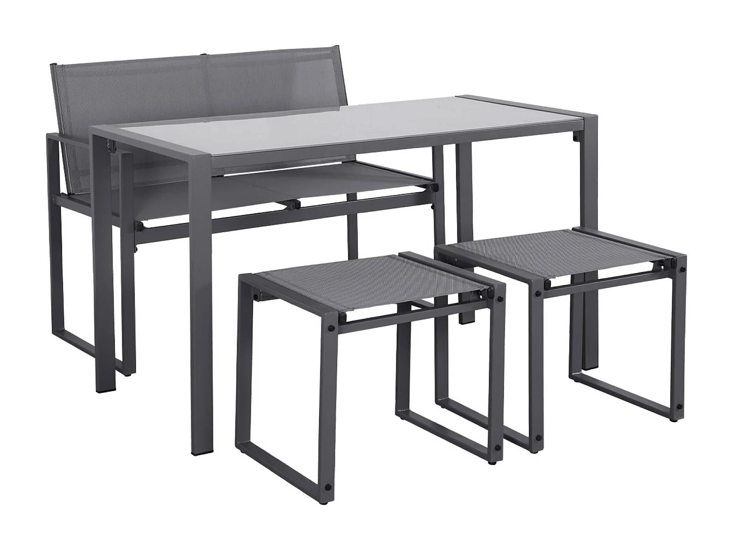 Table de jardin encastrable acier et textilène + 4 assises anthracite 125cm - Tavena