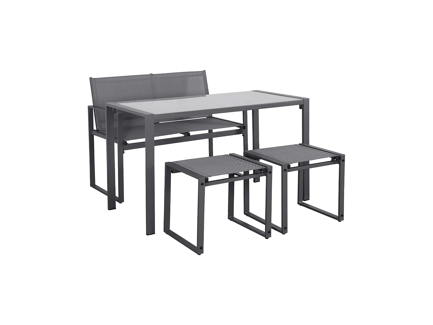 Set tavolo da giardino incastrabile in acciaio e textilene con 4