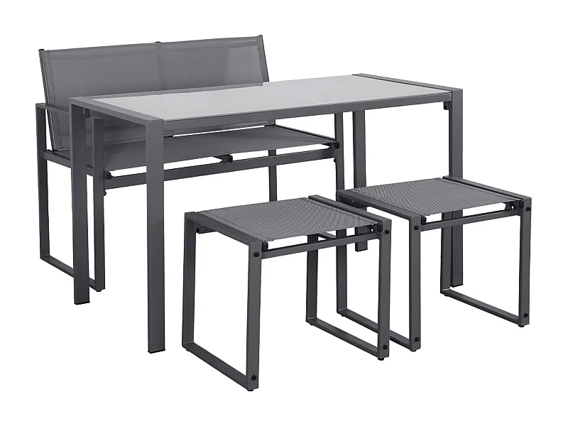 Table de jardin encastrable acier et textilène + 4 assises anthracite 125cm - Tavena