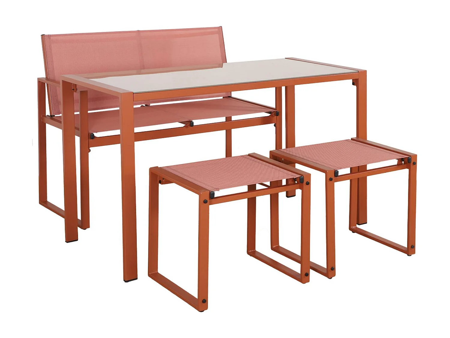 Table de jardin encastrable acier et textilène + 4 assises terracotta 125cm - Tavena