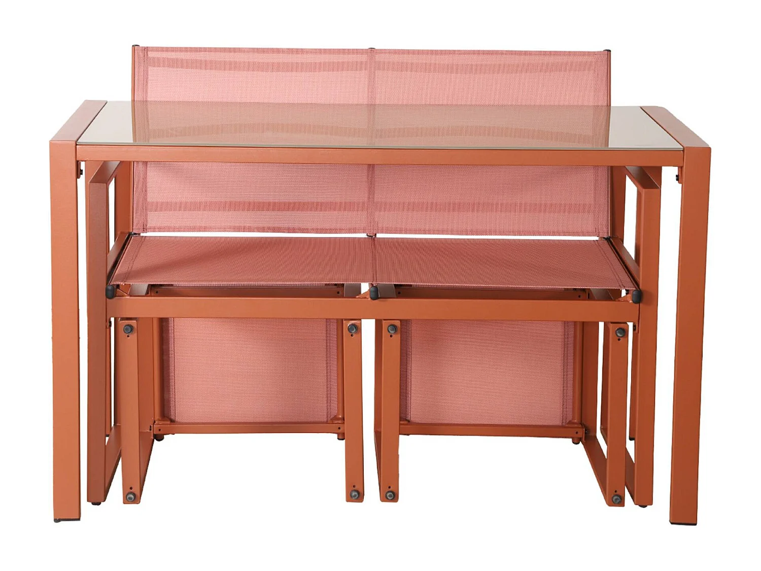 Table de jardin encastrable acier et textilène + 4 assises terracotta 125cm - Tavena