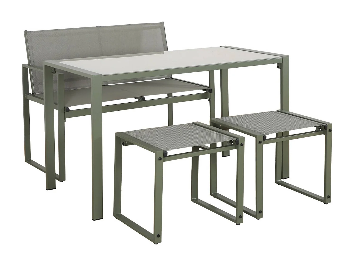 Table de jardin encastrable acier et textilène + 4 assises kaki 125cm - Tavena