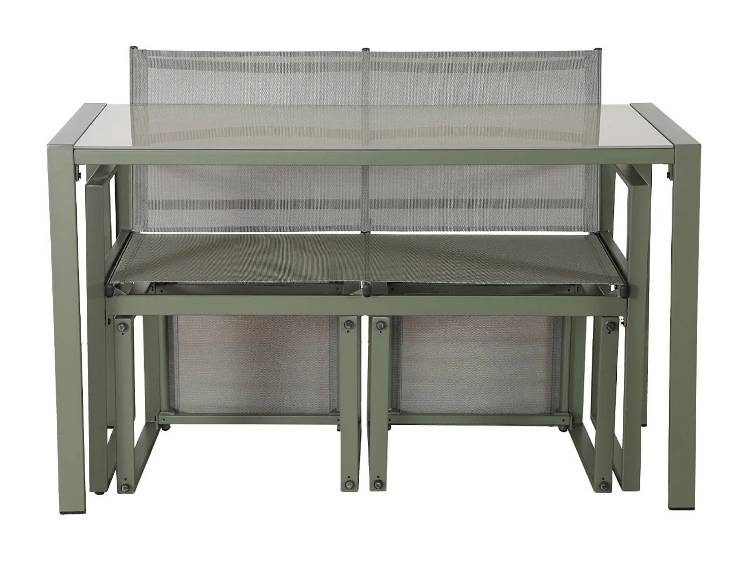 Table de jardin encastrable acier et textilène + 4 assises kaki 125cm - Tavena