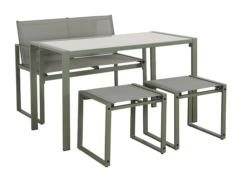 Table de jardin encastrable acier et textilène + 4 assises kaki 125cm - Tavena