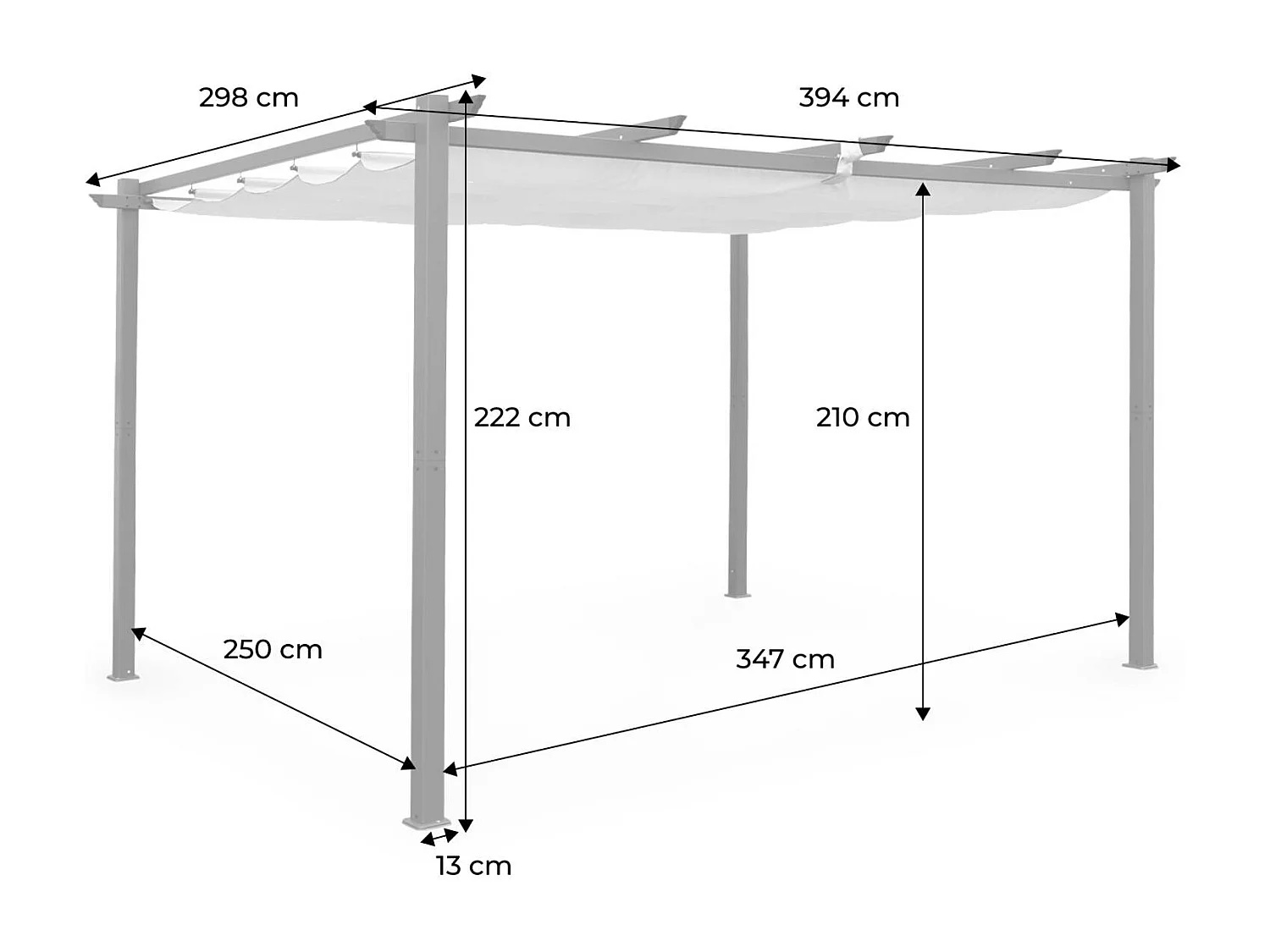 Pérgola 3x4m de aluminio con cubierta corredera crudo