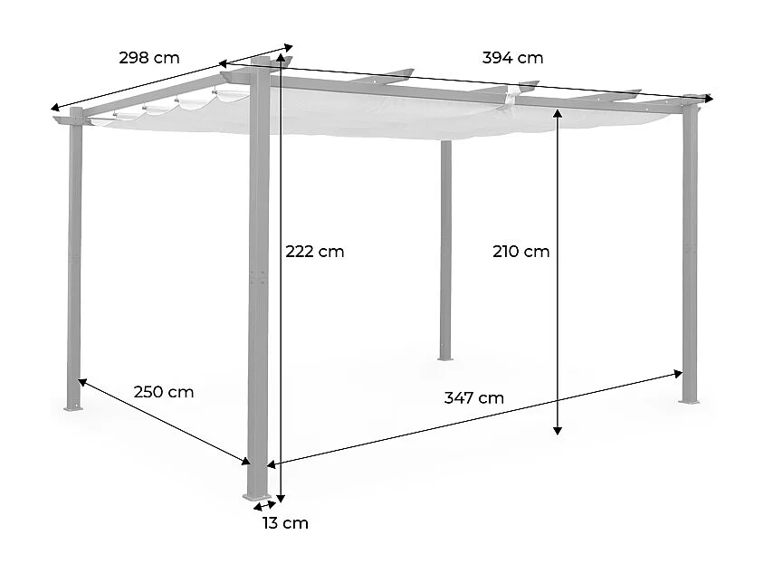 Pérgola 3x4m de aluminio con cubierta corredera crudo