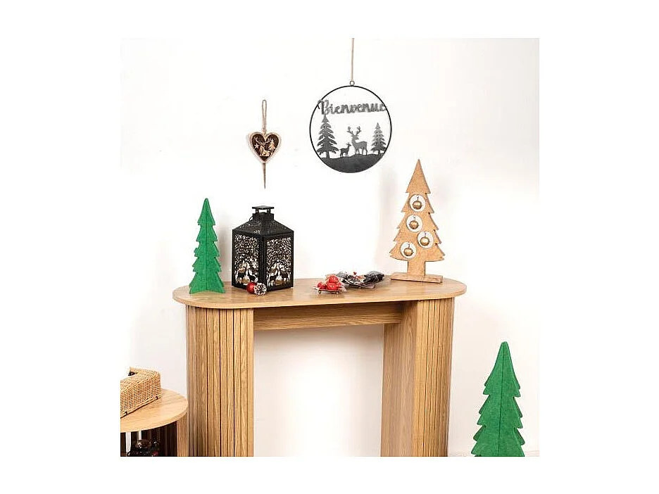 Décor mural rond en métal noir – Forêt et cerfs avec inscription > Ø30 cm