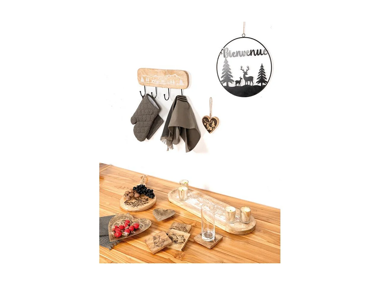 Décor mural rond en métal noir – Forêt et cerfs avec inscription > Ø30 cm