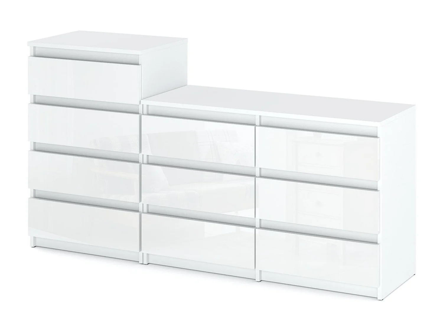 Grande commode avec 10 tiroirs  Blanc Brillant 160 cm – meuble TV, buffet, armoire pour salon