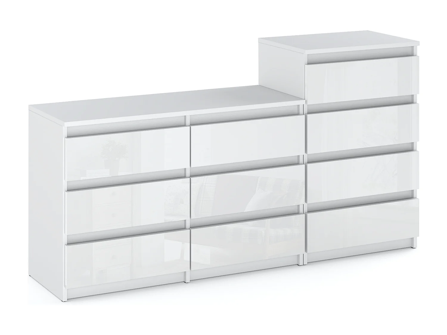 Grande commode avec 10 tiroirs  Blanc Brillant 160 cm – meuble TV, buffet, armoire pour salon