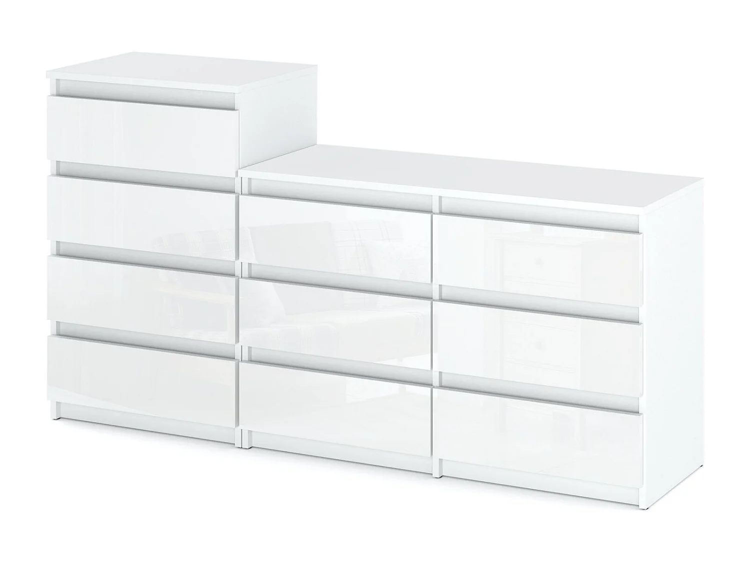 Grande commode avec 10 tiroirs  Blanc Brillant 160 cm – meuble TV, buffet, armoire pour salon