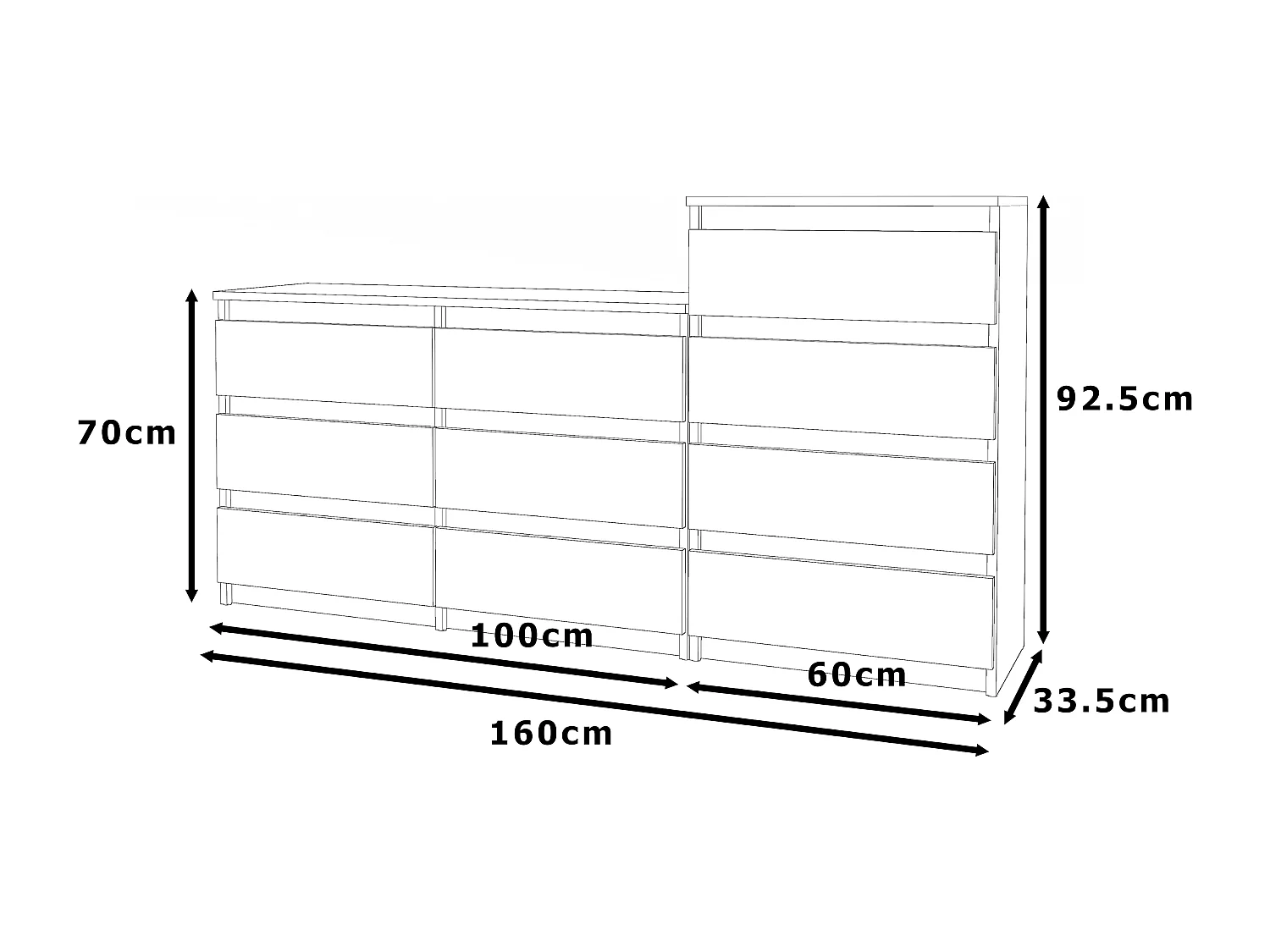 Grande commode avec 10 tiroirs  Blanc Brillant 160 cm – meuble TV, buffet, armoire pour salon