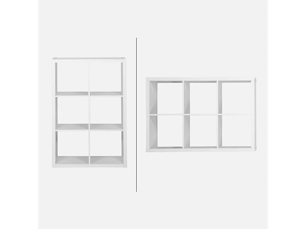 Etagère bibliothèque 2 niveaux 6 compartiments. casiers. effet bois blanc. L 111.2 x P 39 x H 76cm