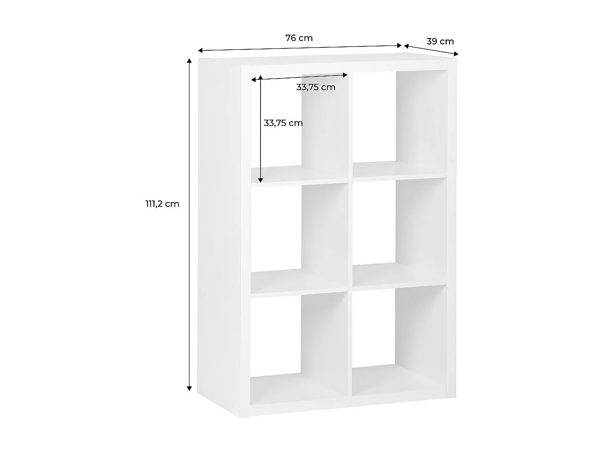 Etagère bibliothèque 2 niveaux 6 compartiments. casiers. effet bois blanc. L 111.2 x P 39 x H 76cm