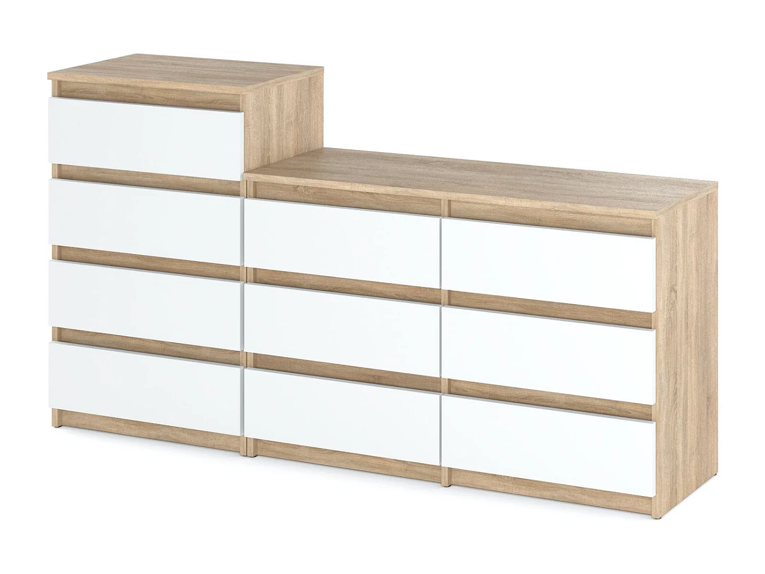 Grande commode avec  10 tiroirs Chêne Sonoma + Blanc 160 cm – meuble TV, buffet, armoire pour salon