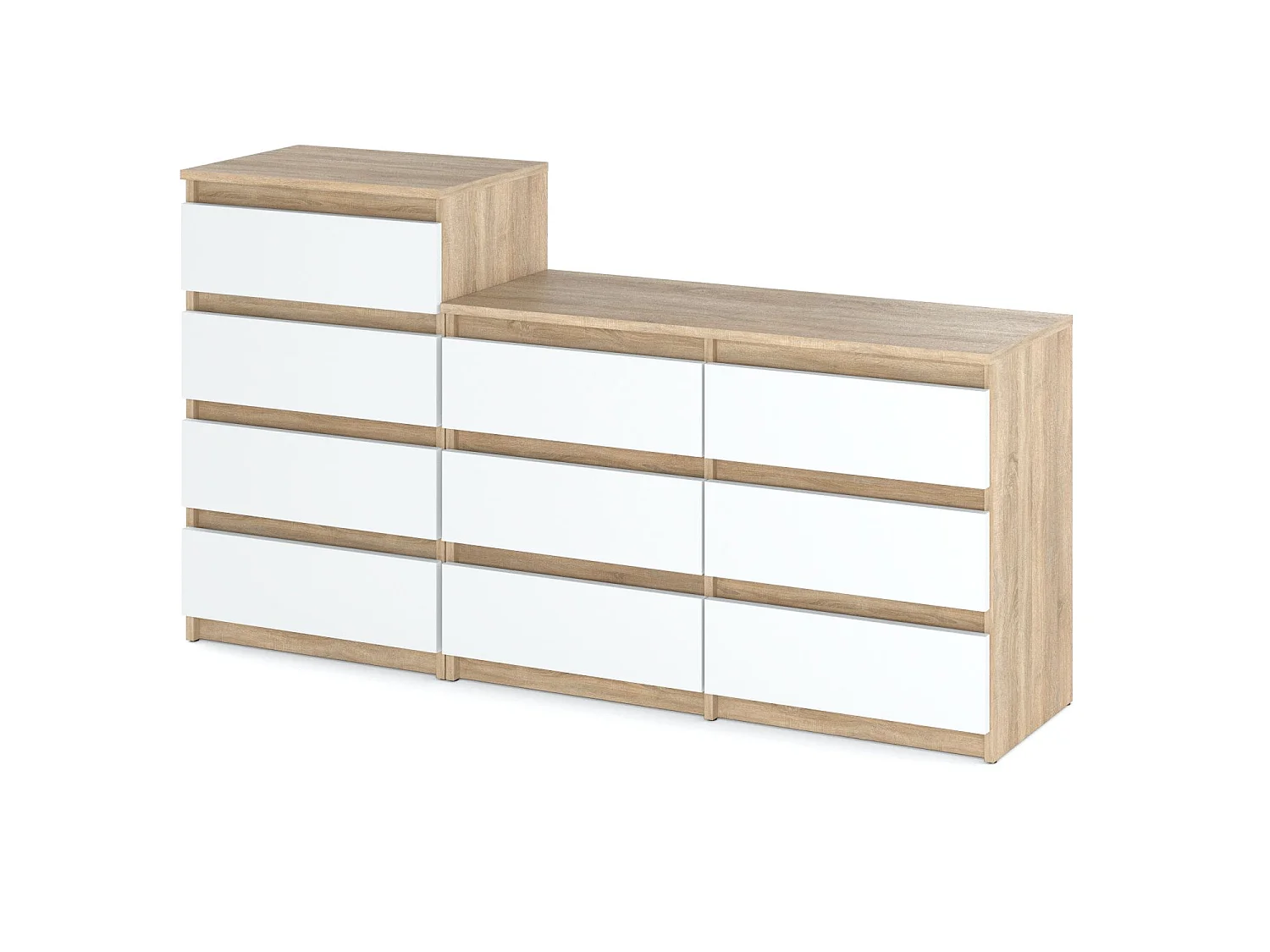 Grande commode avec  10 tiroirs Chêne Sonoma + Blanc 160 cm – meuble TV, buffet, armoire pour salon