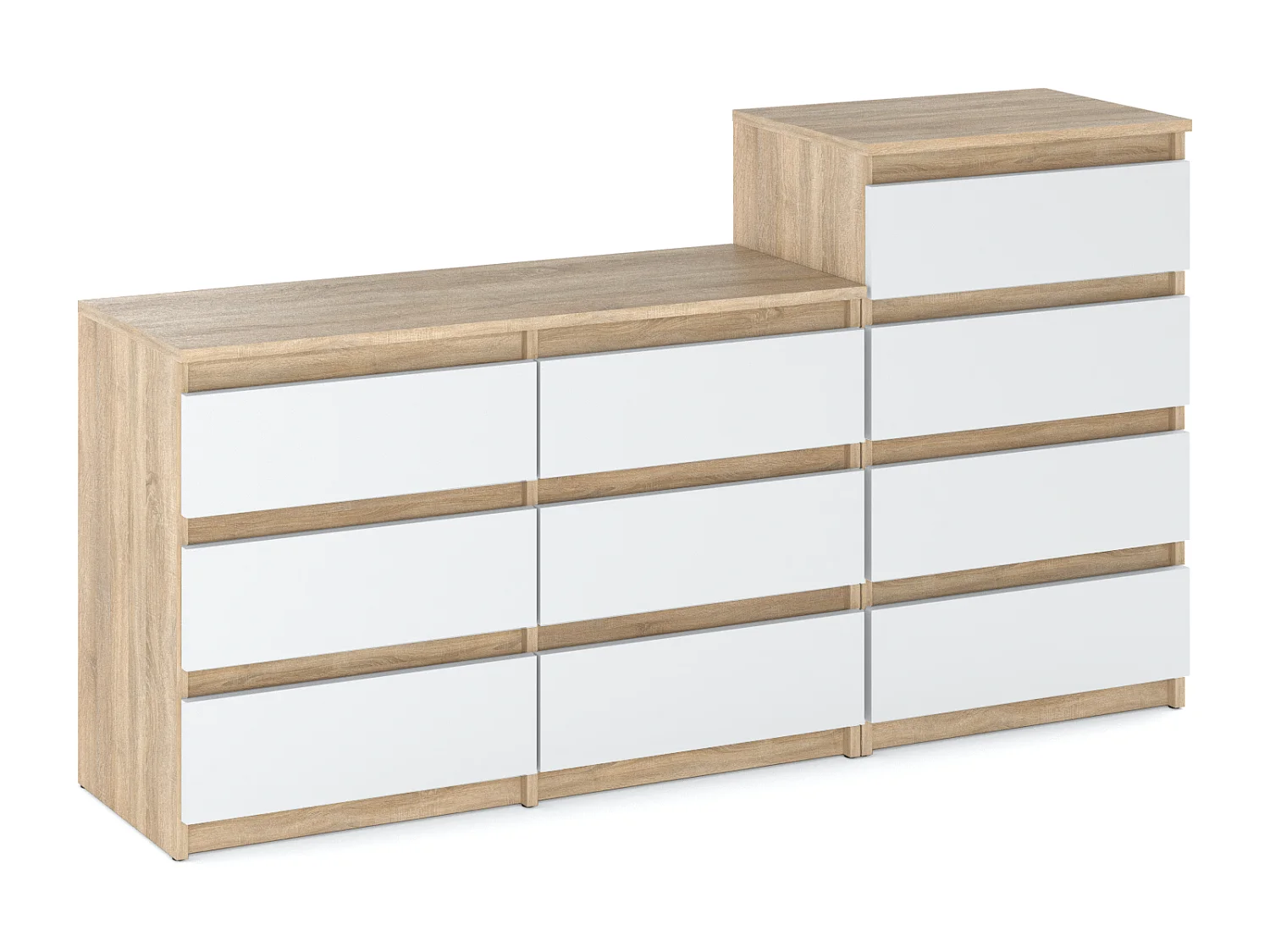 Grande commode avec  10 tiroirs Chêne Sonoma + Blanc 160 cm – meuble TV, buffet, armoire pour salon