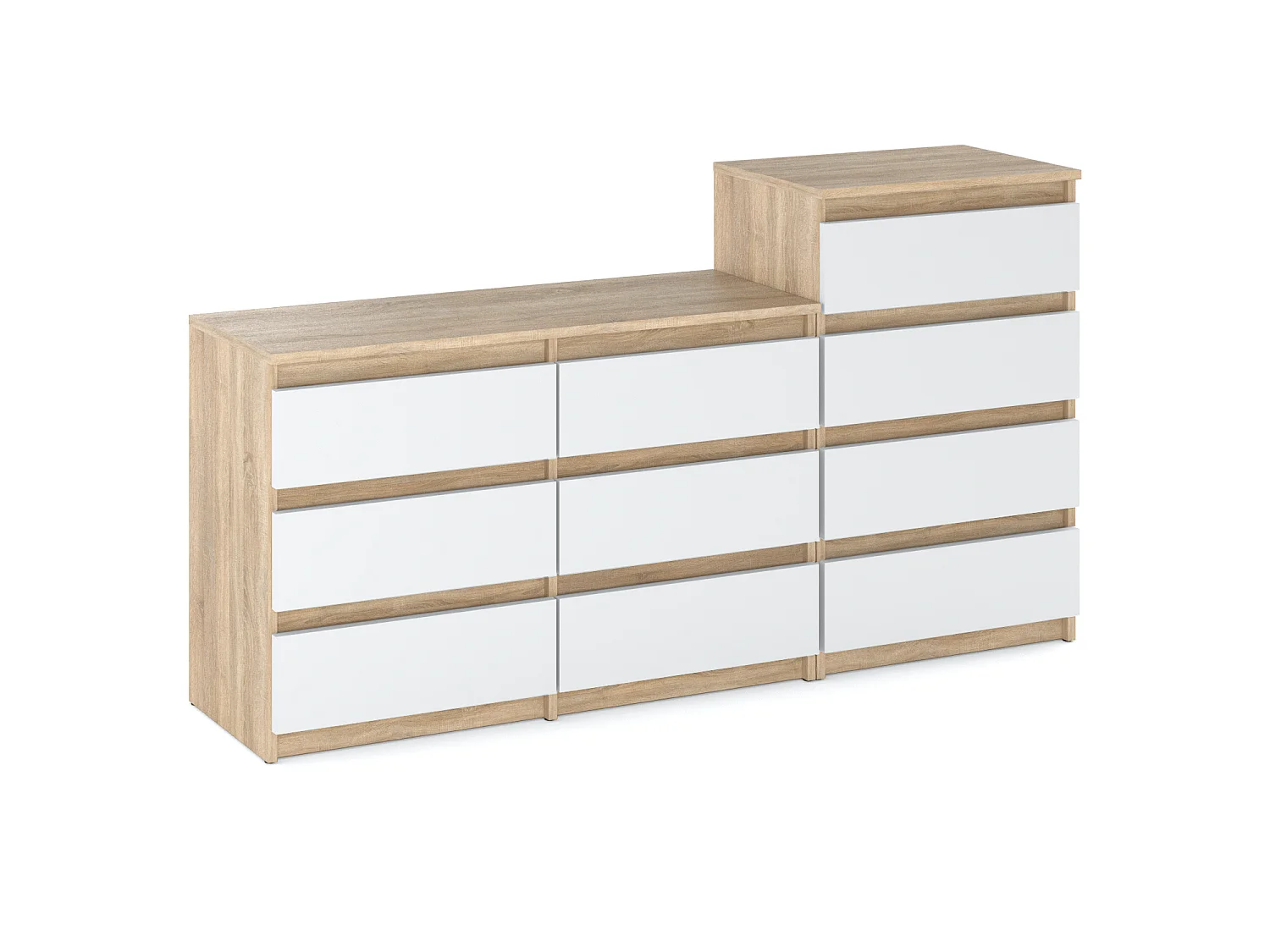 Grande commode avec  10 tiroirs Chêne Sonoma + Blanc 160 cm – meuble TV, buffet, armoire pour salon