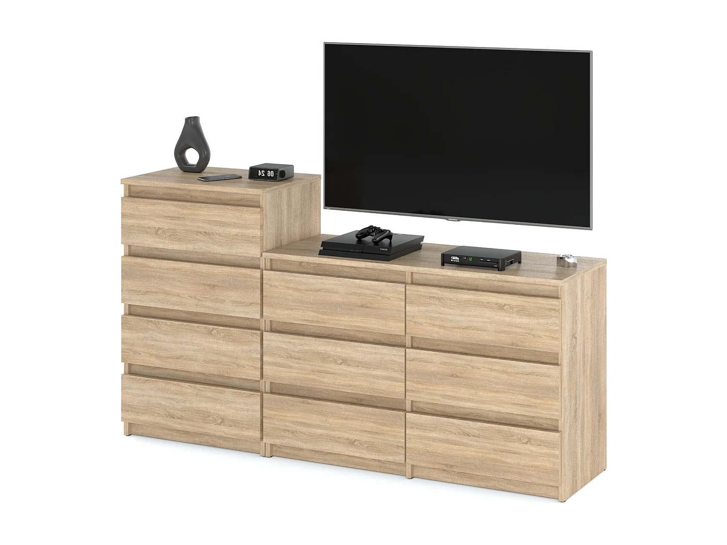 Grande commode avec  10 tiroirs Chêne Sonoma 160 cm – meuble TV, buffet, armoire pour salon