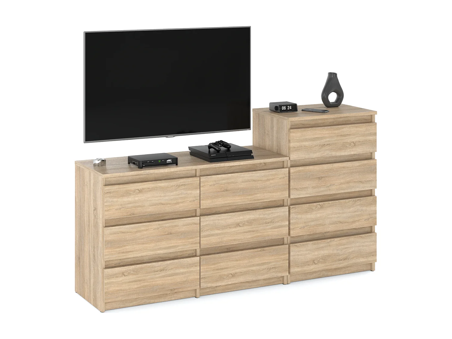 Grande commode avec  10 tiroirs Chêne Sonoma 160 cm – meuble TV, buffet, armoire pour salon