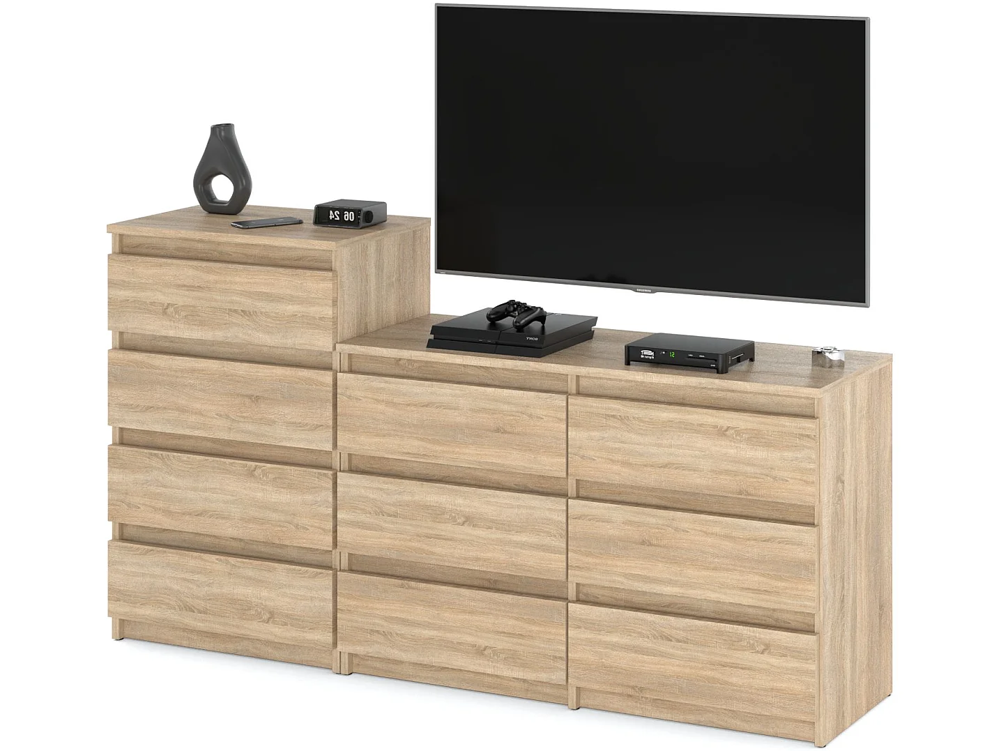 Grande commode avec  10 tiroirs Chêne Sonoma 160 cm – meuble TV, buffet, armoire pour salon