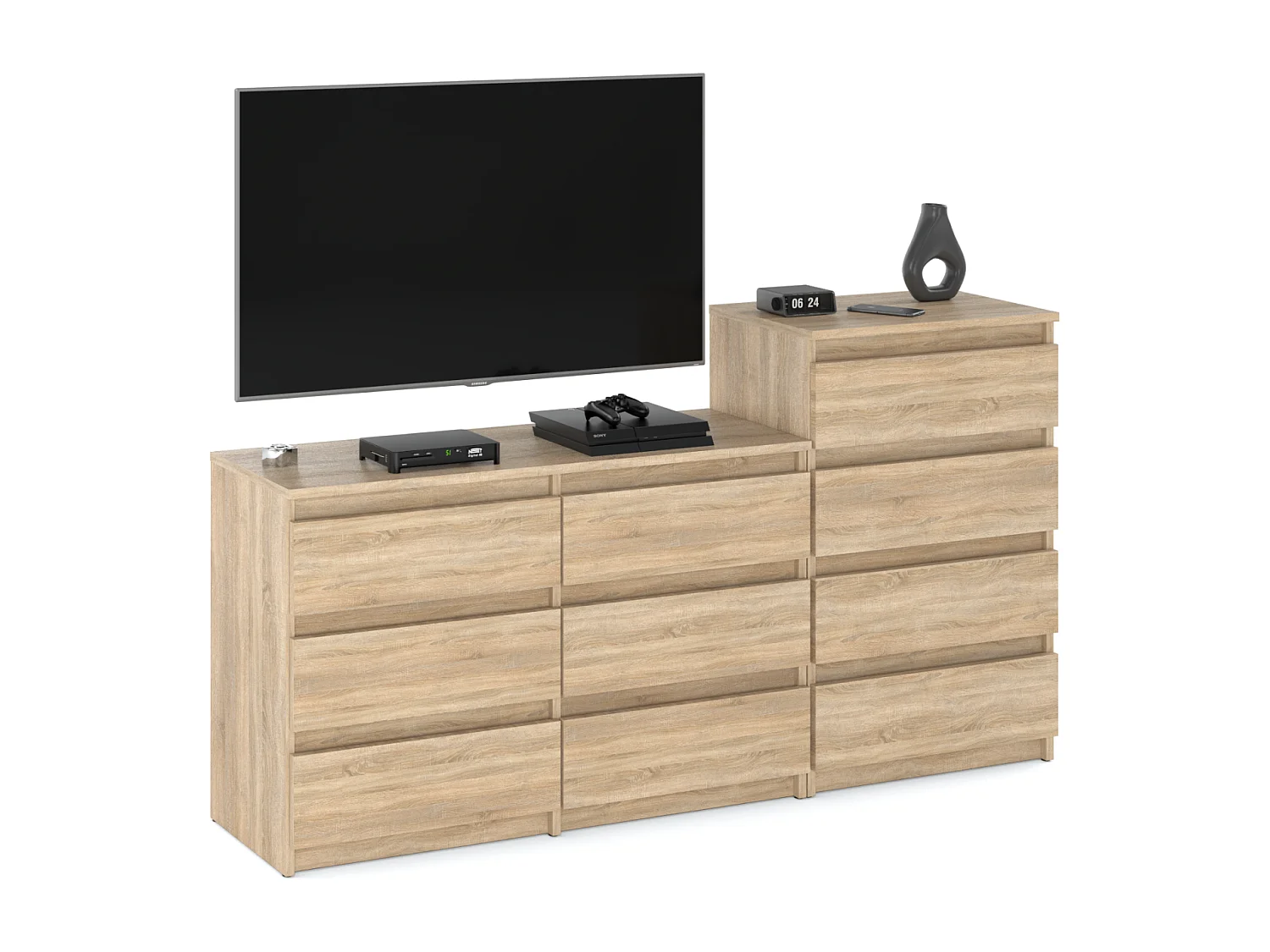Grande commode avec  10 tiroirs Chêne Sonoma 160 cm – meuble TV, buffet, armoire pour salon
