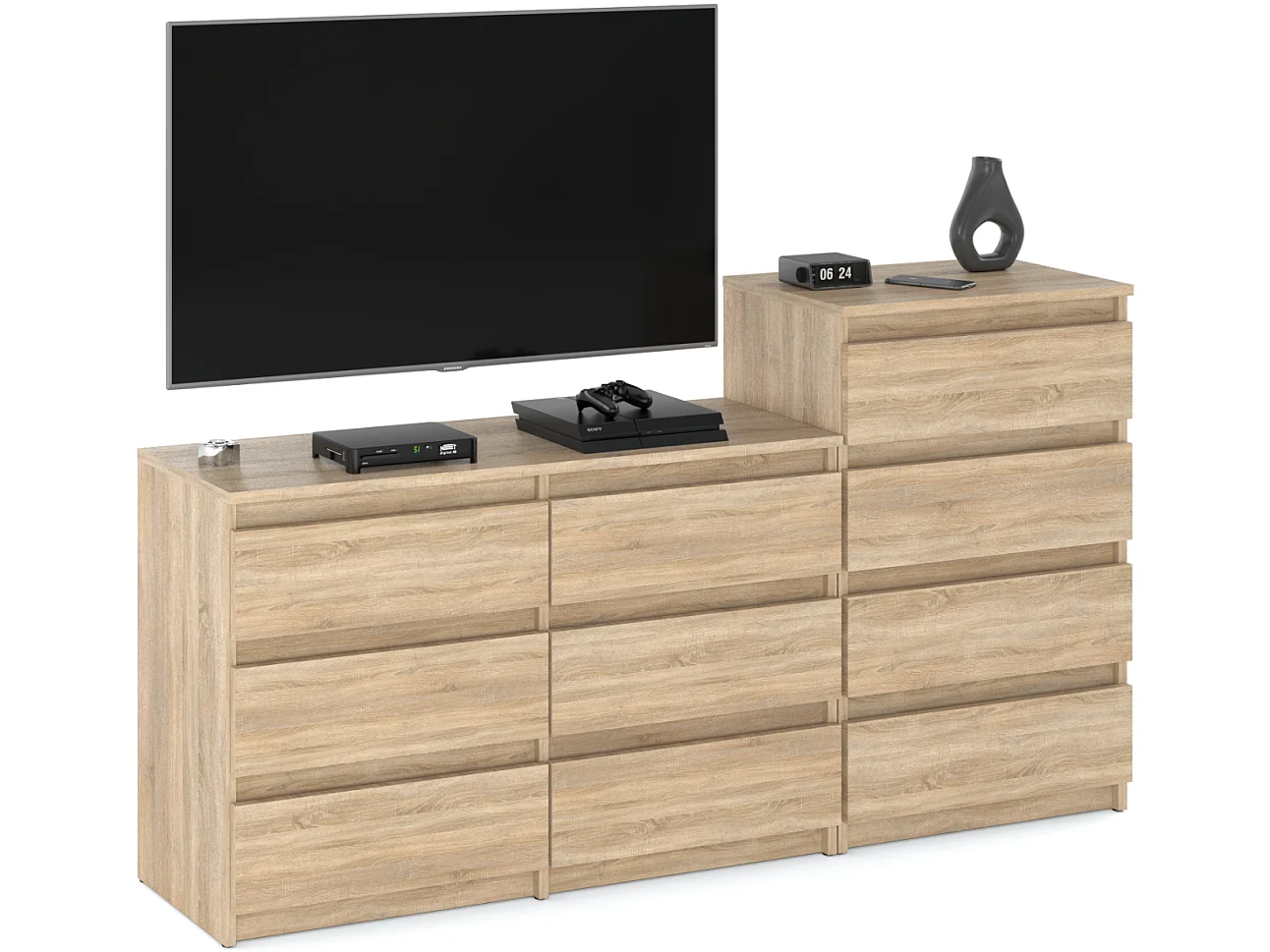 Grande commode avec  10 tiroirs Chêne Sonoma 160 cm – meuble TV, buffet, armoire pour salon