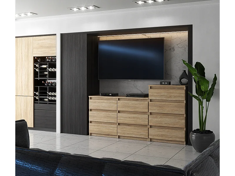 Grande commode avec  10 tiroirs Chêne Sonoma 160 cm – meuble TV, buffet, armoire pour salon