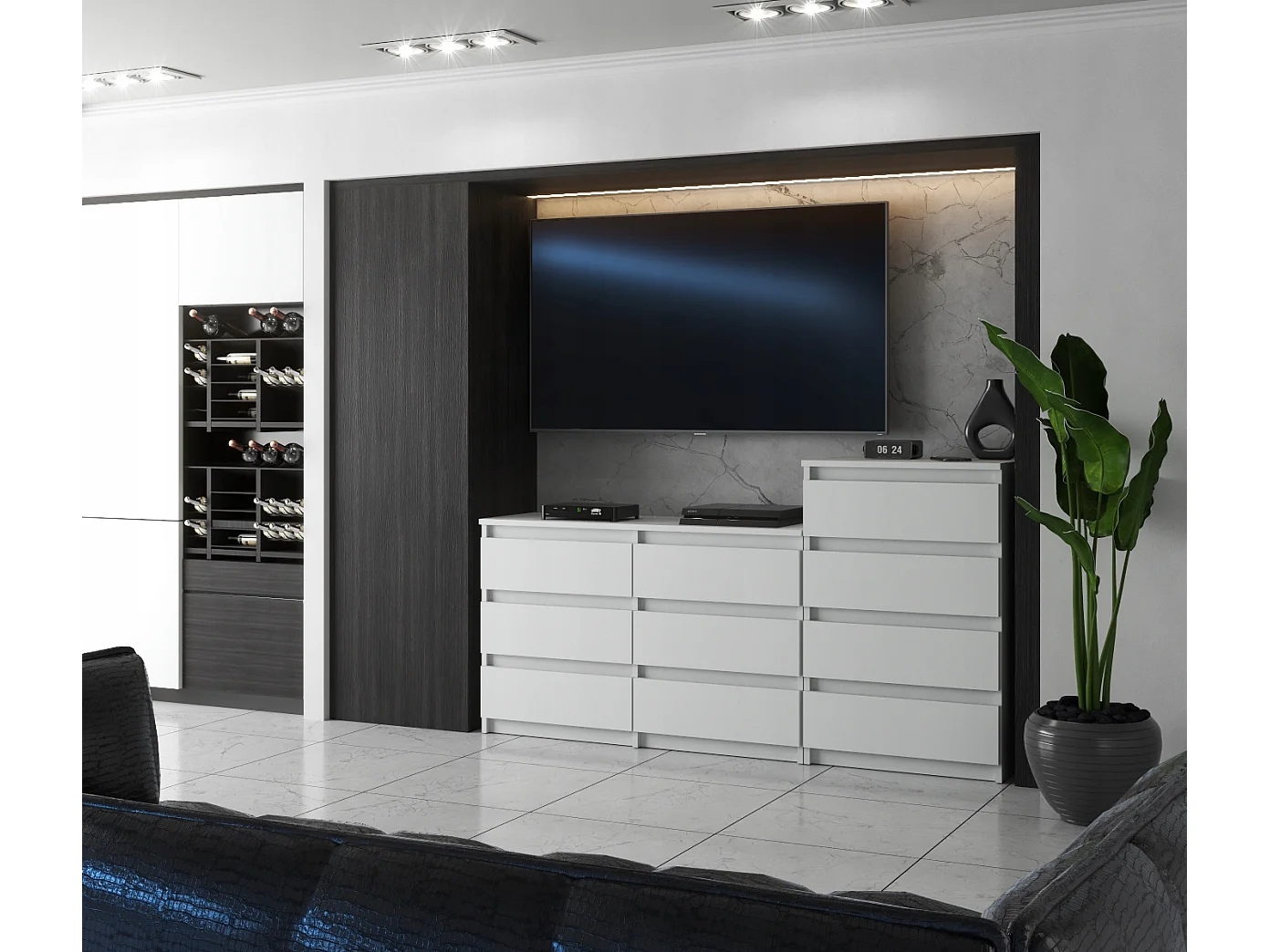 Grande commode avec 10 tiroirs  Blanc Mat 160 cm – meuble TV, buffet, armoire pour salon