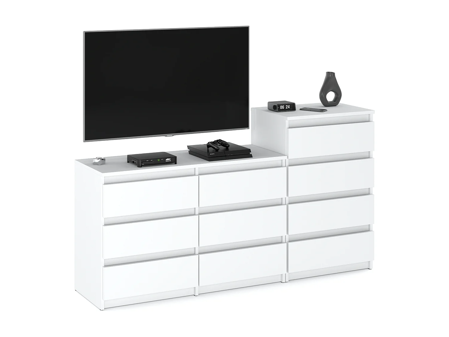 Grande commode avec 10 tiroirs  Blanc Mat 160 cm – meuble TV, buffet, armoire pour salon