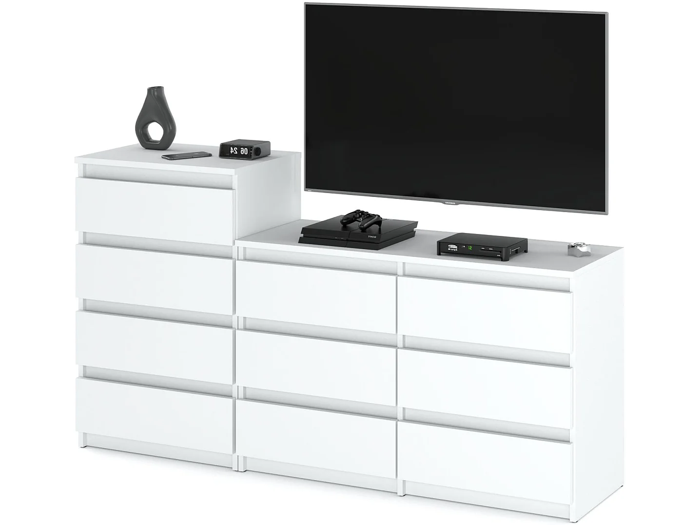 Grande commode avec 10 tiroirs  Blanc Mat 160 cm – meuble TV, buffet, armoire pour salon