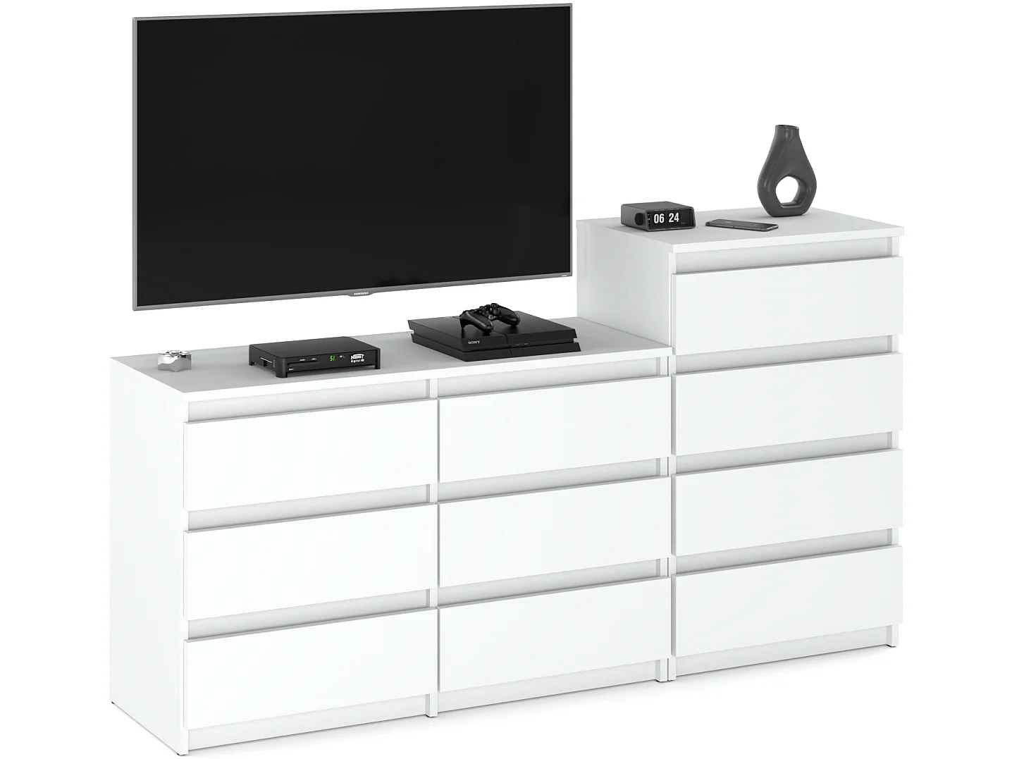 Grande commode avec 10 tiroirs  Blanc Mat 160 cm – meuble TV, buffet, armoire pour salon