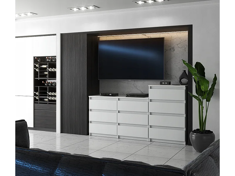 Grande commode avec 10 tiroirs  Blanc Mat 160 cm – meuble TV, buffet, armoire pour salon