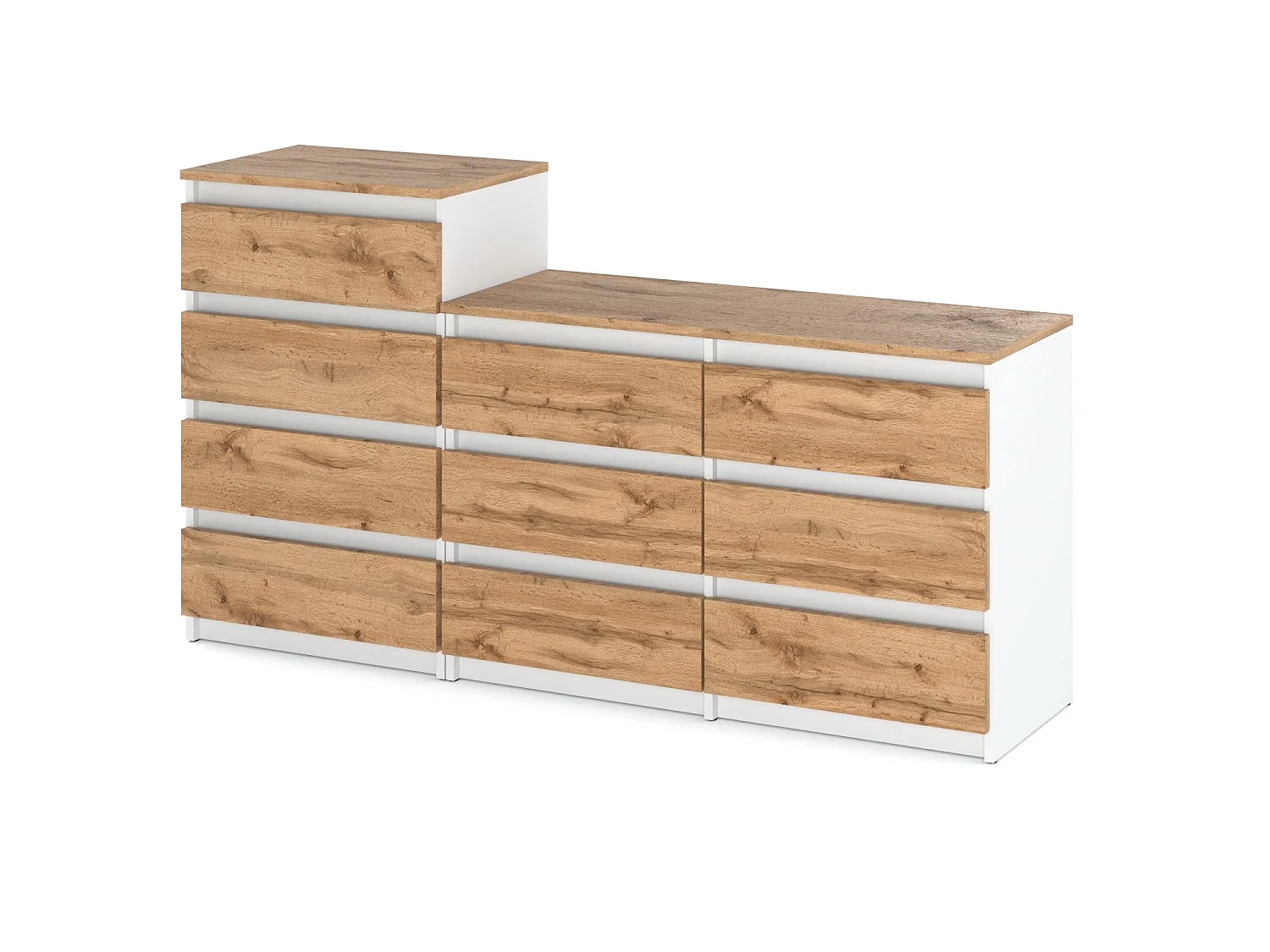 Grande commode avec  10 tiroirs  Blanc + Chêne Wotan 160 cm – meuble TV, buffet, armoire pour salon