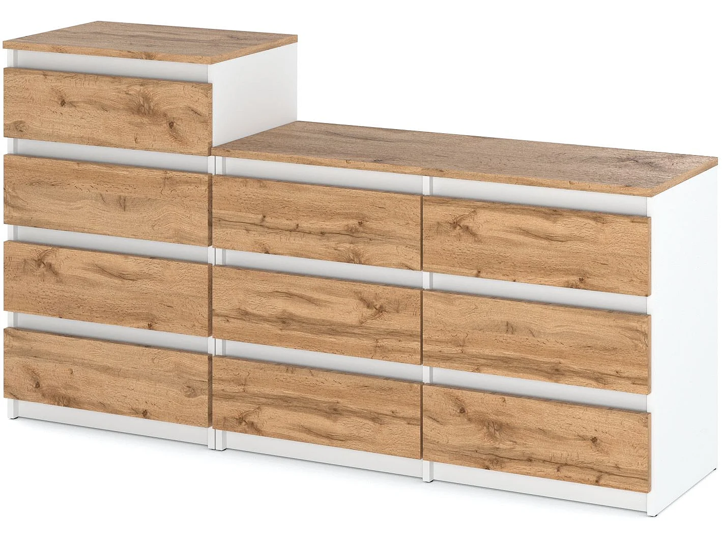 Grande commode avec  10 tiroirs  Blanc + Chêne Wotan 160 cm – meuble TV, buffet, armoire pour salon