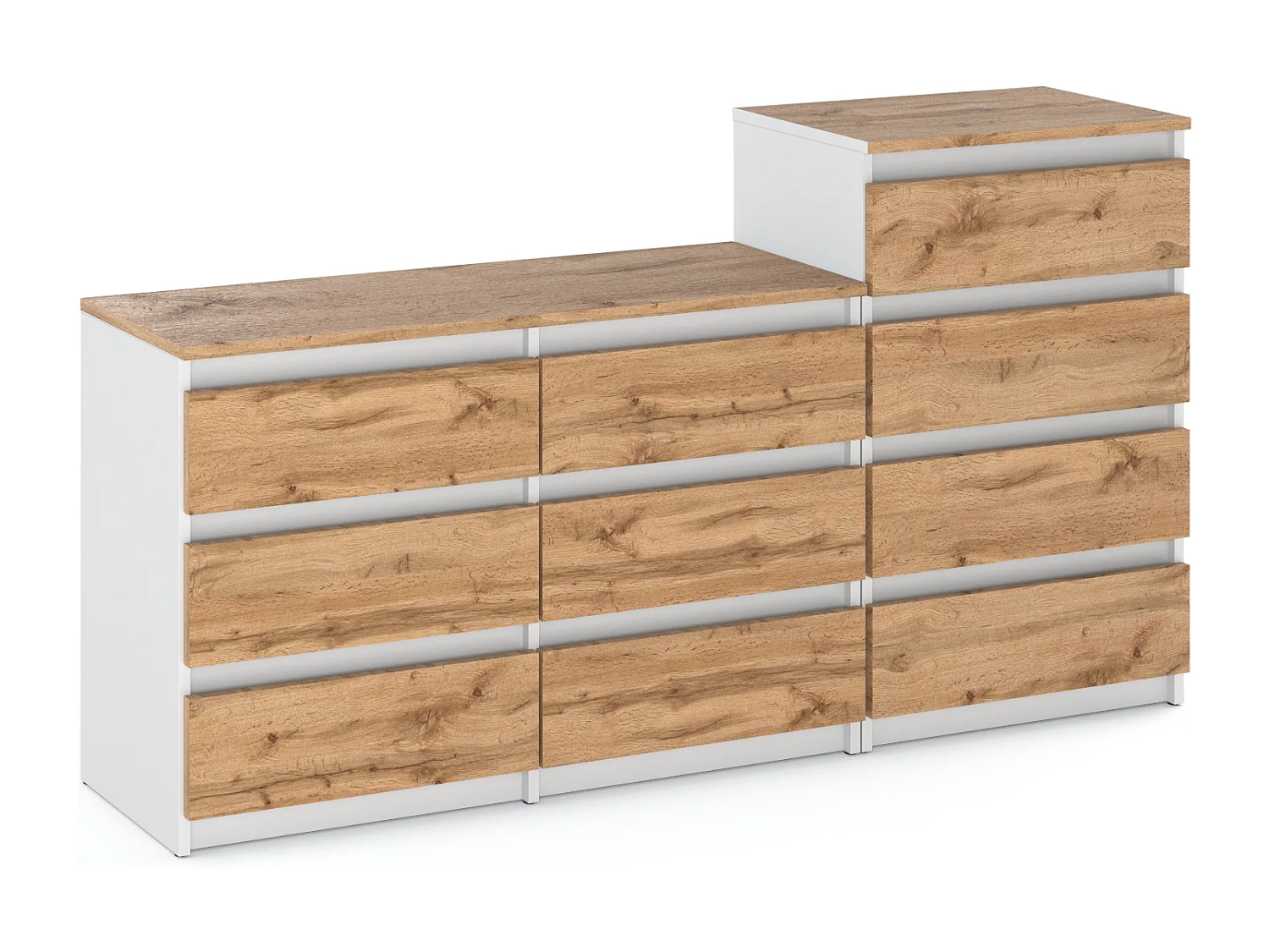 Grande commode avec  10 tiroirs  Blanc + Chêne Wotan 160 cm – meuble TV, buffet, armoire pour salon