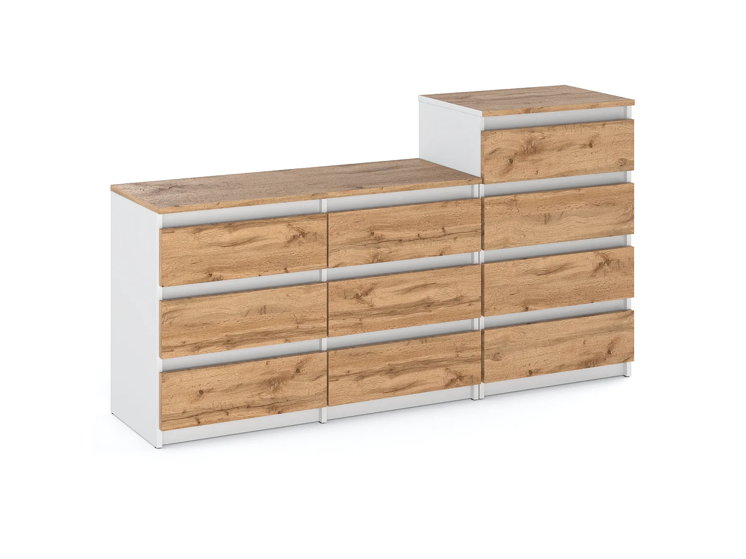 Grande commode avec  10 tiroirs  Blanc + Chêne Wotan 160 cm – meuble TV, buffet, armoire pour salon