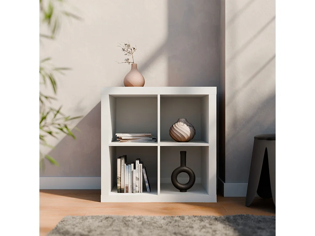 Libreria cubica, 2 livelli, 4 vani, bianco