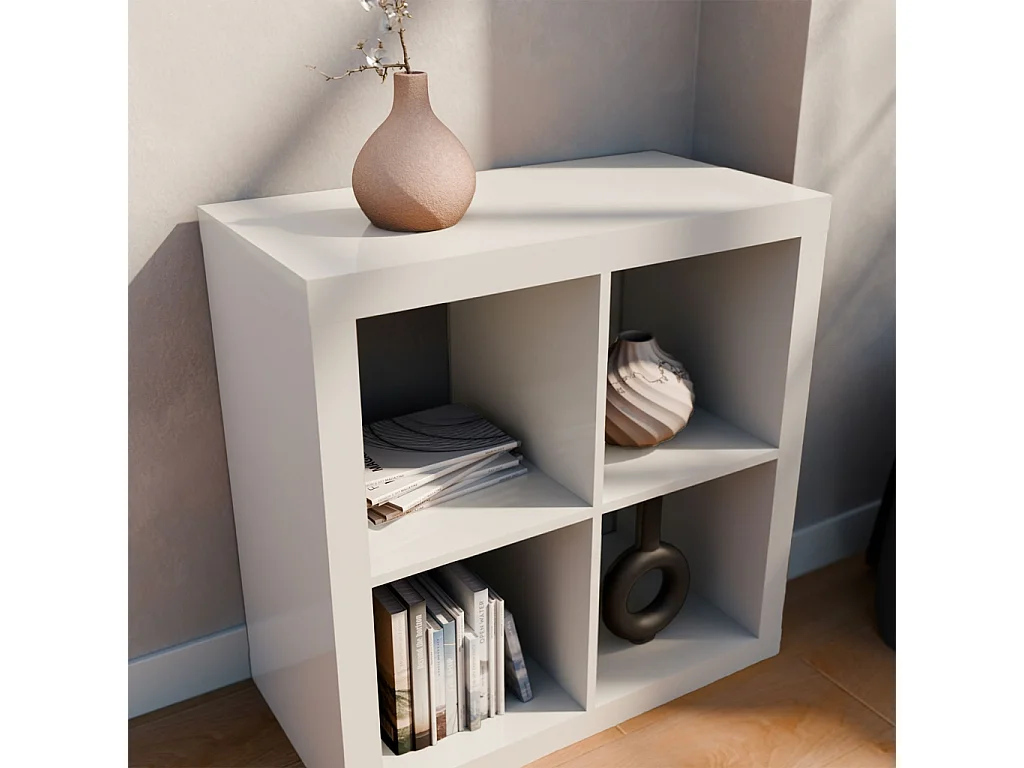 Libreria cubica, 2 livelli, 4 vani, bianco