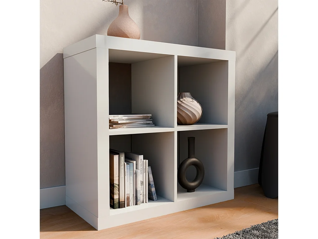 Libreria cubica, 2 livelli, 4 vani, bianco
