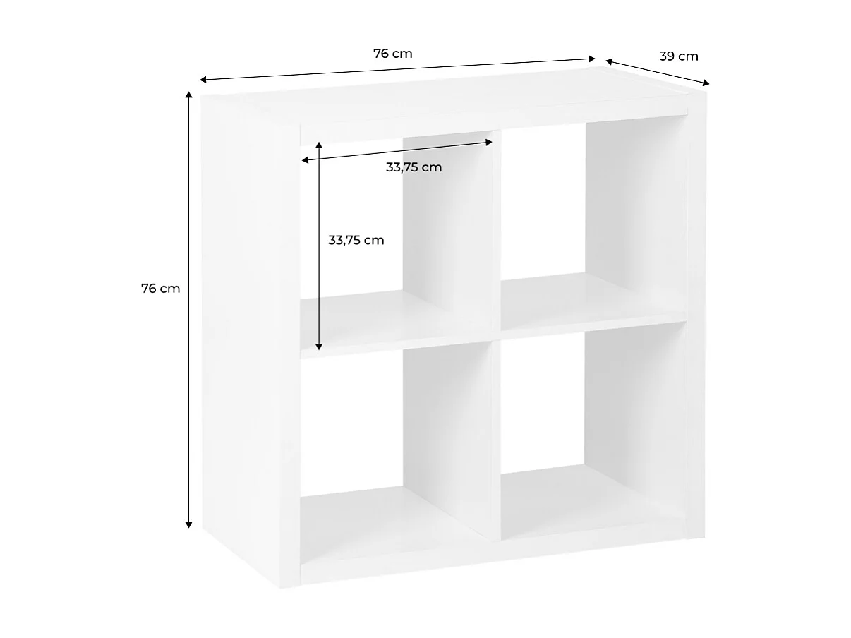 Libreria cubica, 2 livelli, 4 vani, bianco